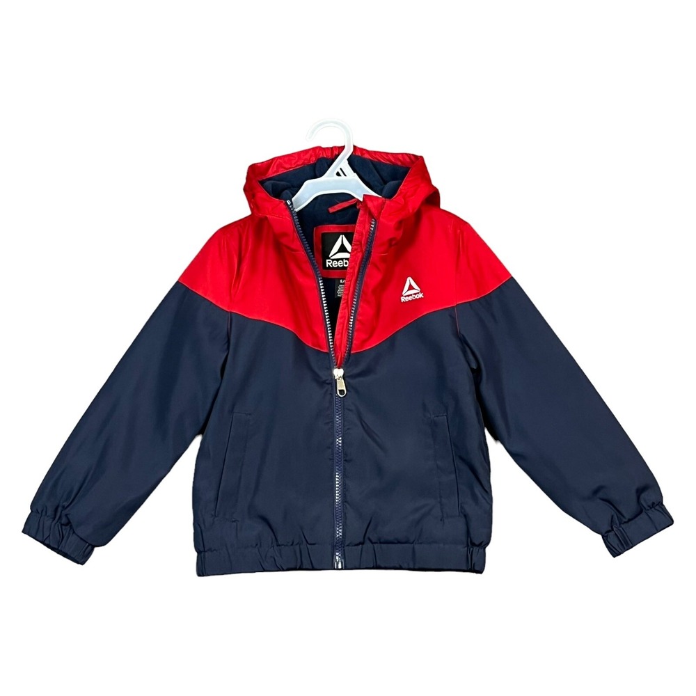 Reebok Litte Boys Full Zip‎ Microfleece Lining Jacket Size 5-6 Navy Blue- Red